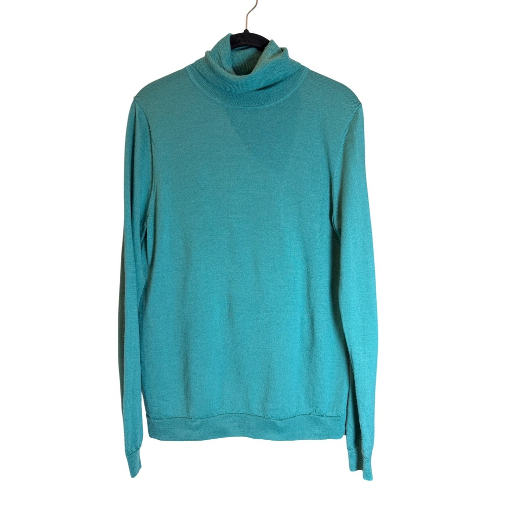 Uniqlo Pure New Wool Turtleneck Sweater Teal Green Large Women Long Sleeve Knit